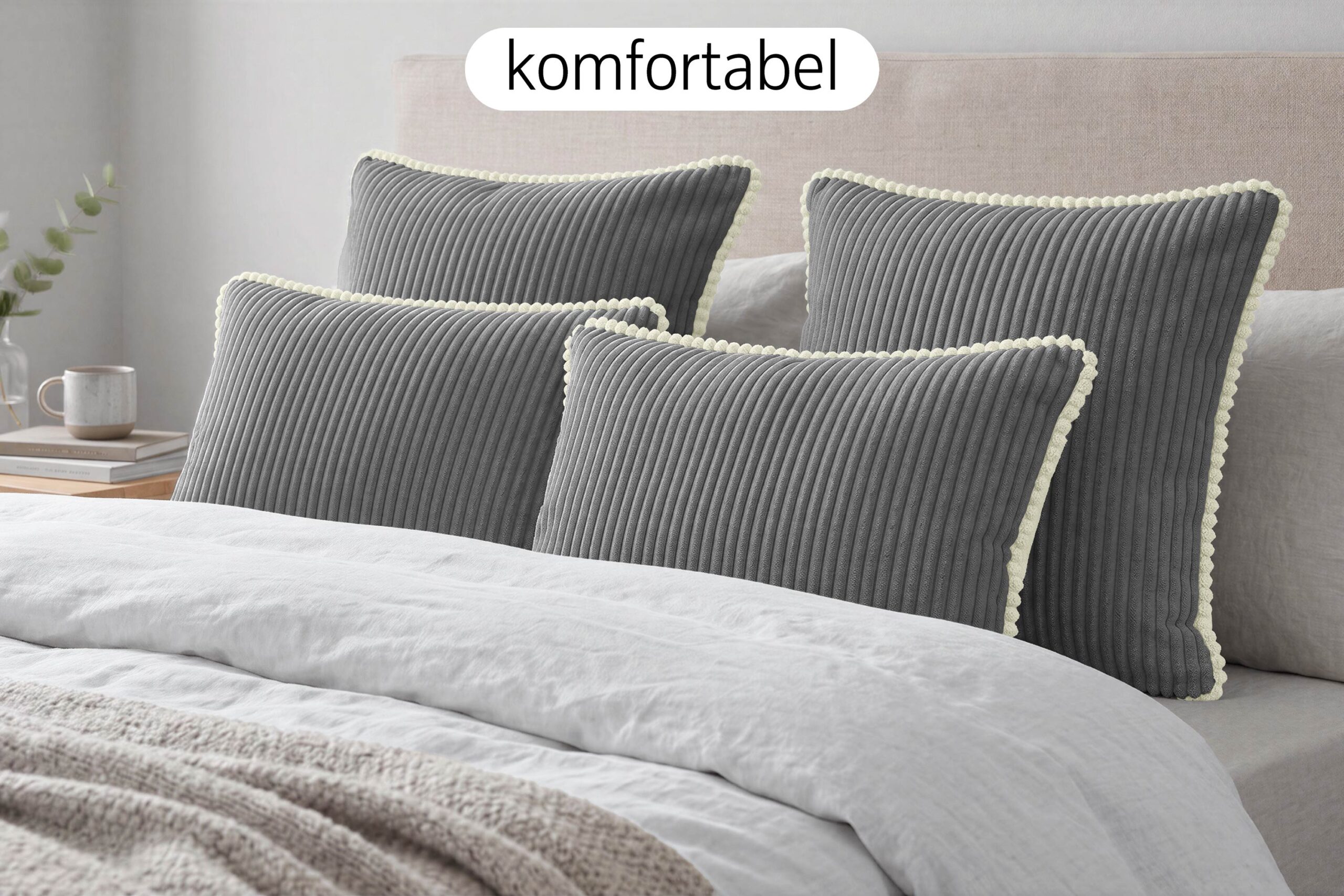 14681-23BV2_4 Dekokissen 4er Set mit Füllung - 2x 35x45 cm + 2x 40x40 cm Zierkissen für Sofa und Bett
