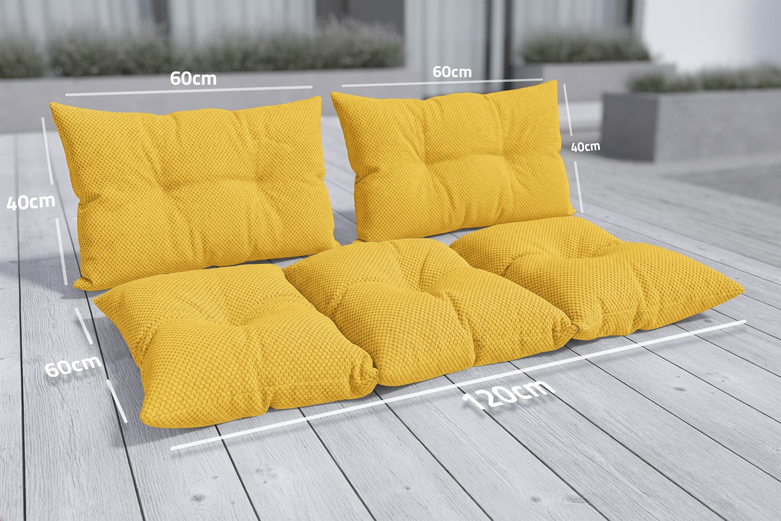Palettenkissen Set 3-teilig - Sitzkissen 120x60 cm + 2 Rückenkissen 60x40 cm für Europaletten