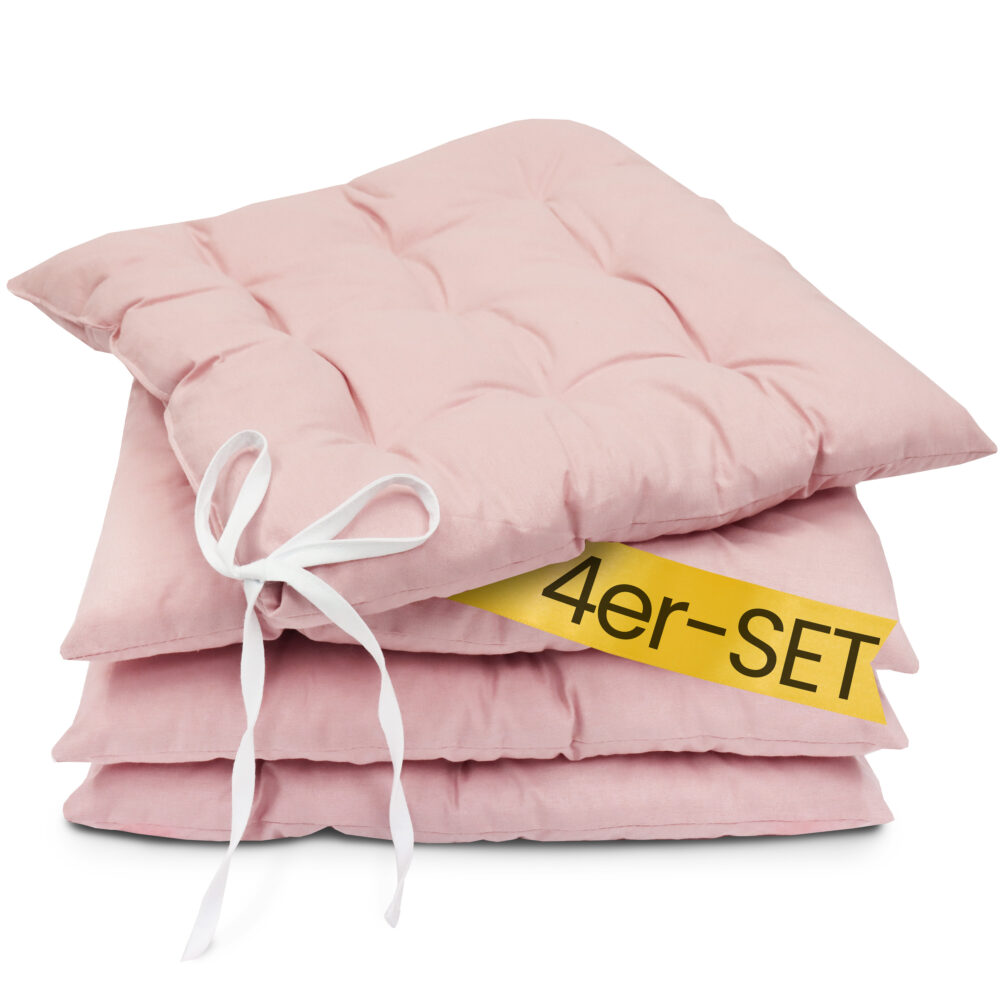 Stuhlkissen 40x40 mit Bändern 4er Set - Sitzkissen für Indoor & Outdoor