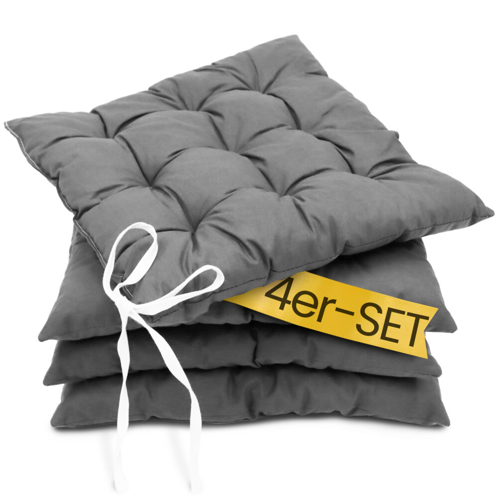 Stuhlkissen 40x40 mit Bändern 4er Set - Sitzkissen für Indoor & Outdoor