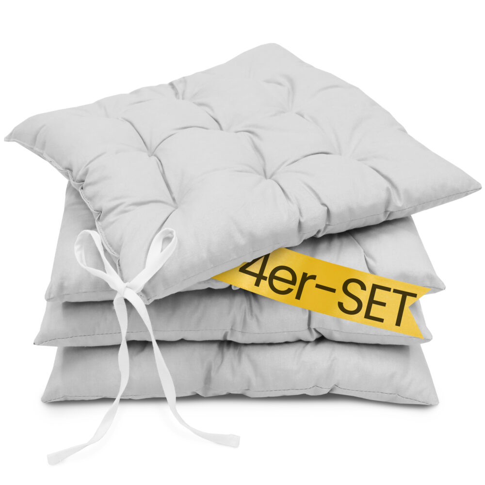 Stuhlkissen 40x40 mit Bändern 4er Set - Sitzkissen für Indoor & Outdoor