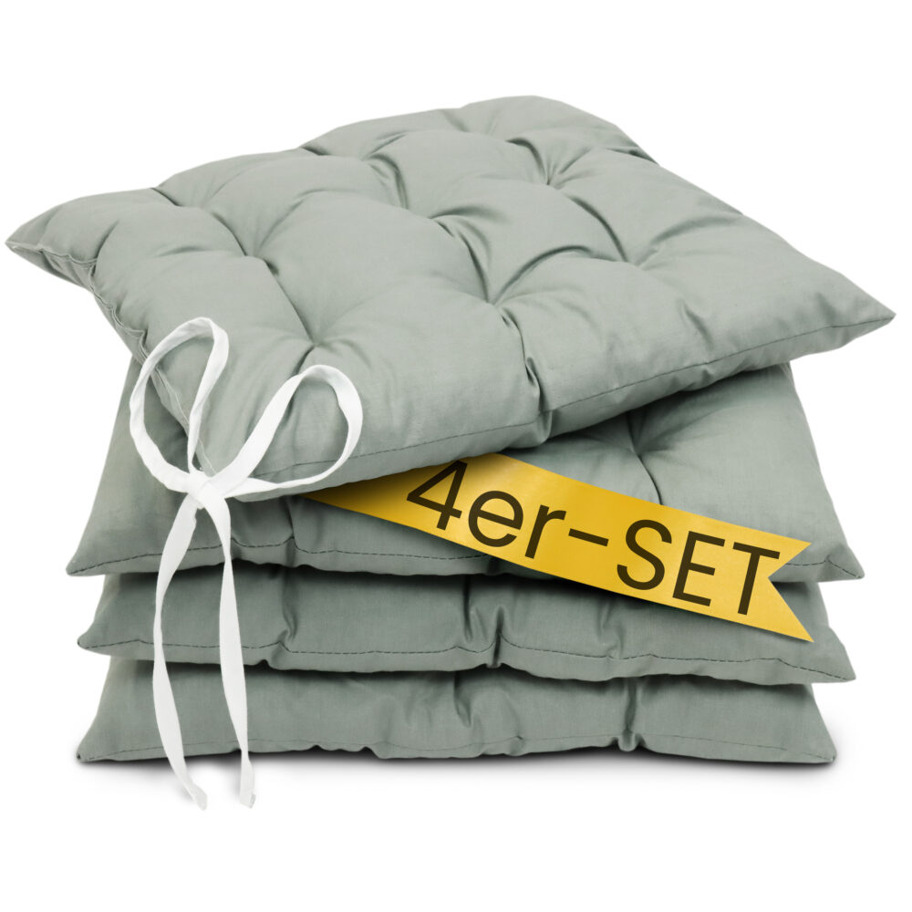 Stuhlkissen 40x40 mit Bändern 4er Set - Sitzkissen für Indoor & Outdoor