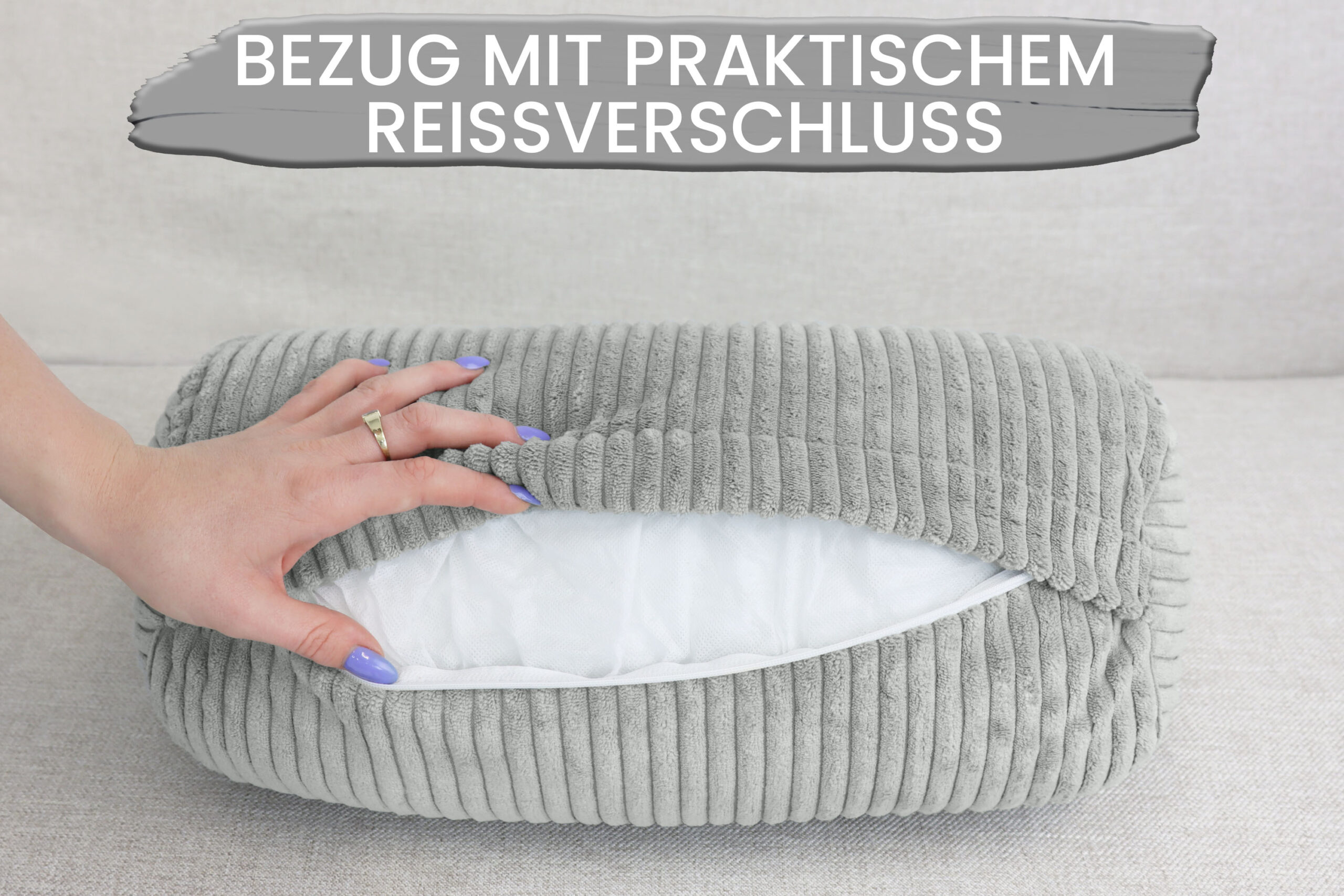 Nackenrolle 15x40 cm in Cord-Optik - weiche Kissenrolle mit abnehmbarem Bezug und verstecktem Reißverschluss, Bettrolle & Nackenkissen fürs Sofa