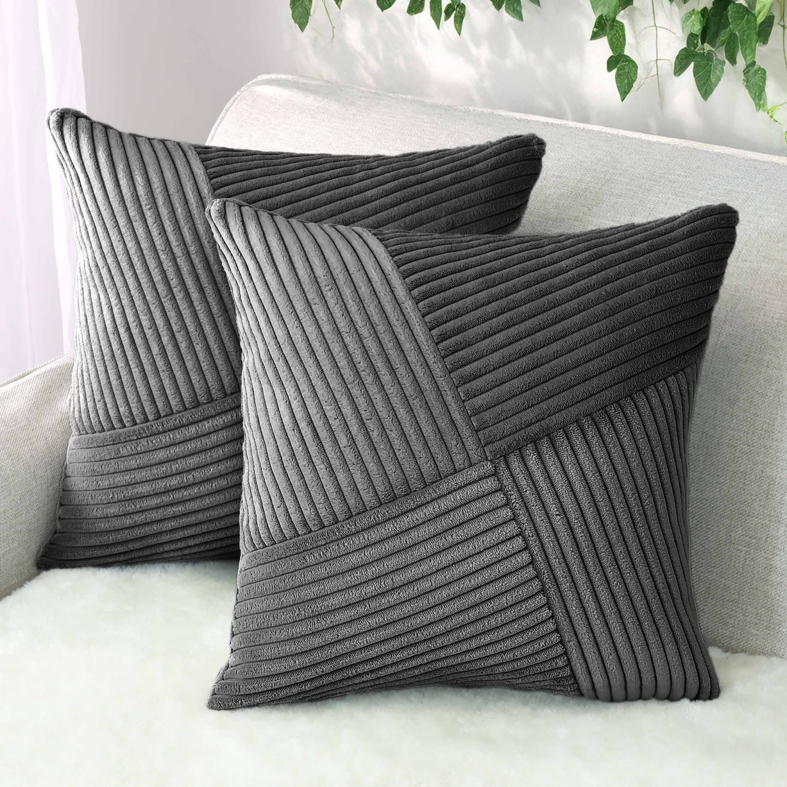 Sofakissen 40×40 2er Set mit Füllung und Bezug in edler Cord-Optik – Dekokissen für Sofa, Couch und Bett