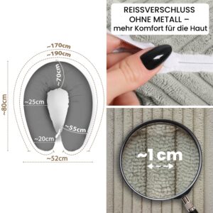 319524261_6 Kissenbezug 170 cm für Stillkissen und Seitenschläferkissen - weicher Ersatzbezug mit Reißverschluss