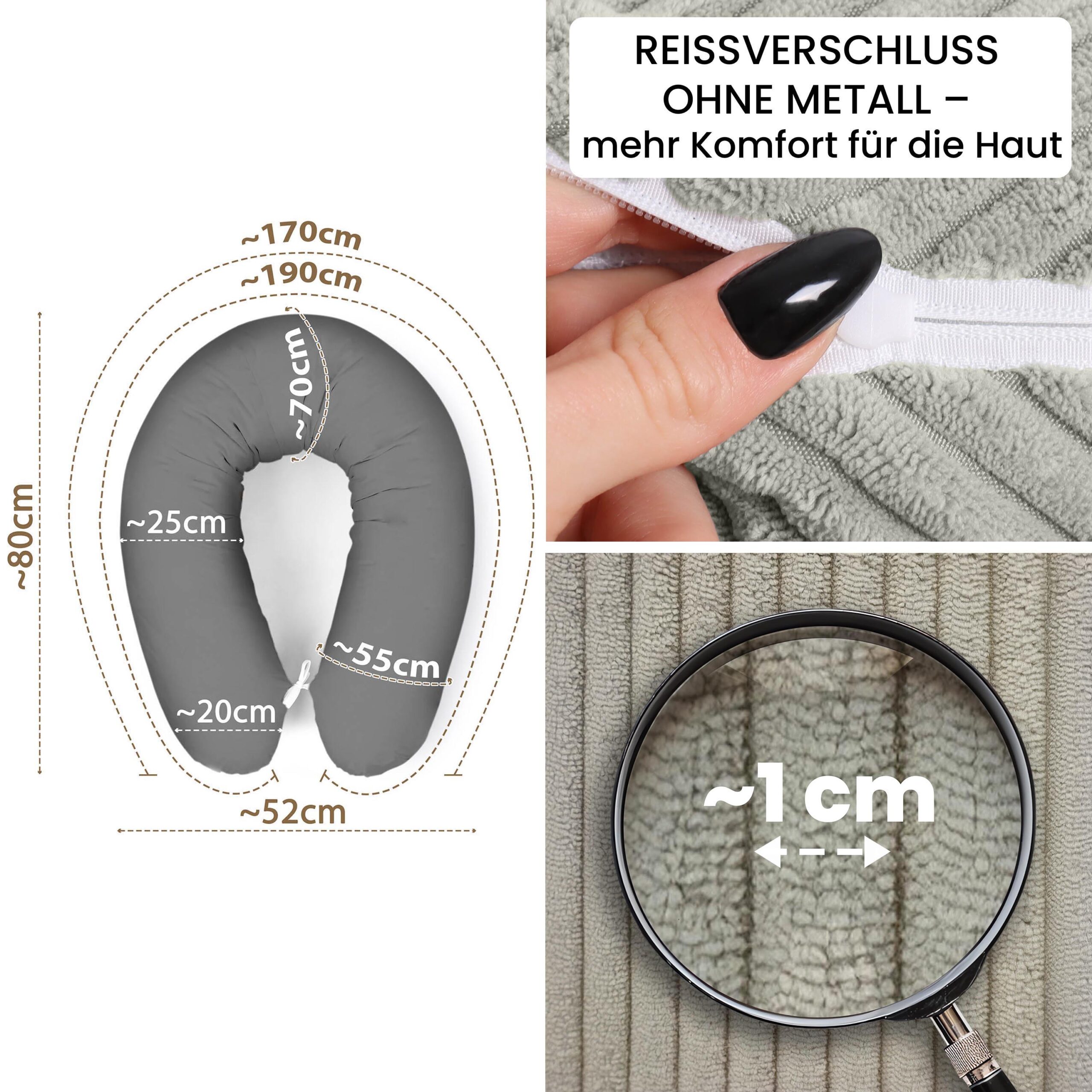 319524261_6 Kissenbezug 170 cm für Stillkissen und Seitenschläferkissen - weicher Ersatzbezug mit Reißverschluss