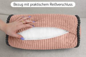 Nackenrolle 15x40 cm - weiche Bettrolle in Cord-Optik mit Kontrastpaspel, formstabile Kissenrolle fürs Sofa