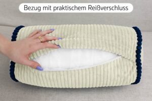 Nackenrolle 15x40 cm - weiche Bettrolle in Cord-Optik mit Kontrastpaspel, formstabile Kissenrolle fürs Sofa