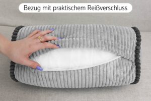 Nackenrolle 15x40 cm - weiche Bettrolle in Cord-Optik mit Kontrastpaspel, formstabile Kissenrolle fürs Sofa