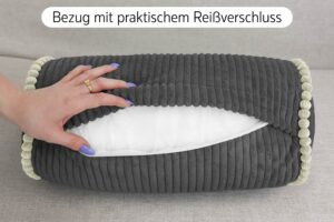 Nackenrolle 15x40 cm - weiche Bettrolle in Cord-Optik mit Kontrastpaspel, formstabile Kissenrolle fürs Sofa