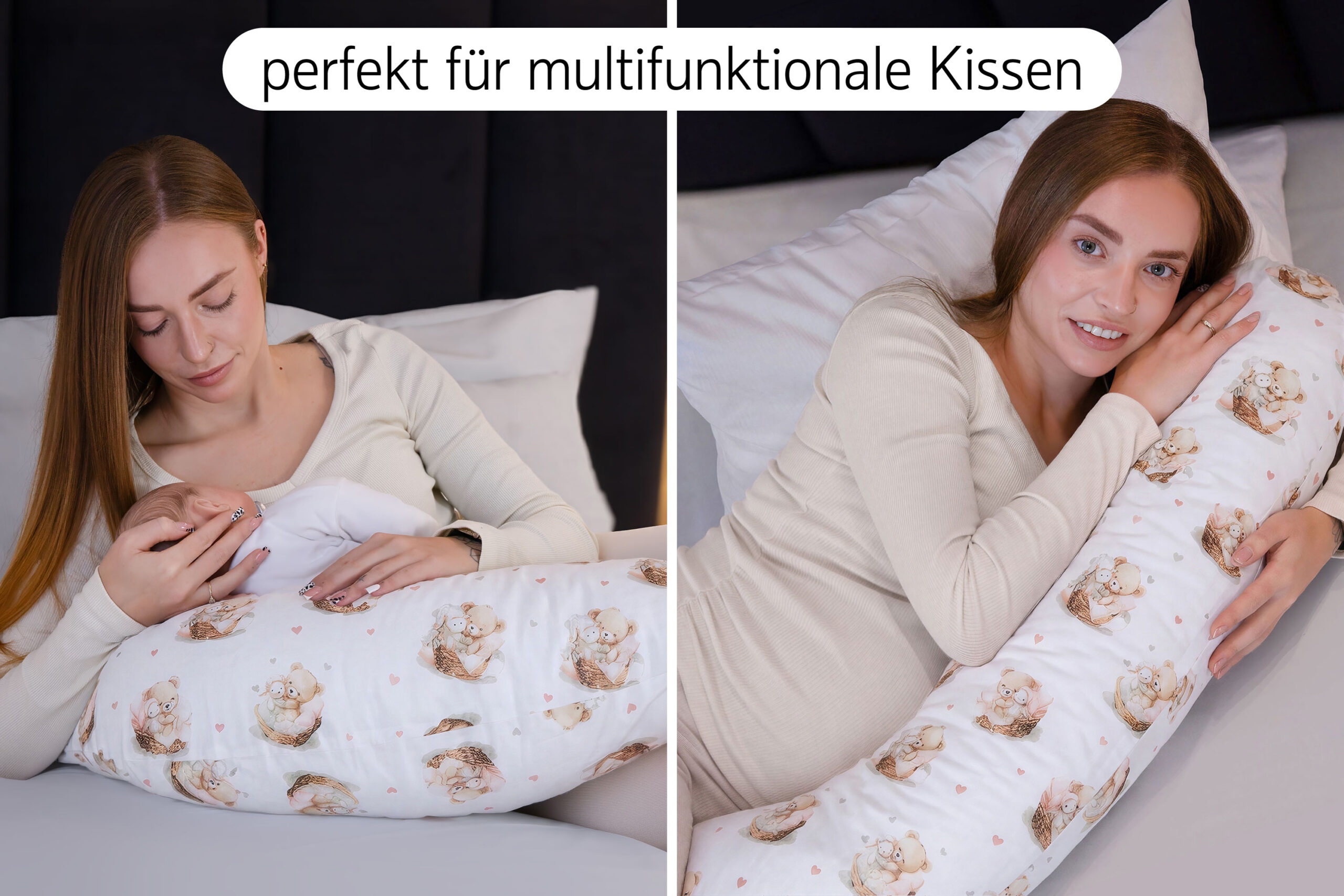 Stillkissenbezug 170 cm - Wechselbezug mit Motiv, 100 % Baumwolle mit Reißverschluss