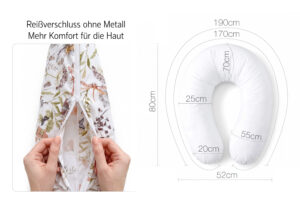 Stillkissenbezug 170 cm - Wechselbezug mit Motiv, 100 % Baumwolle mit Reißverschluss