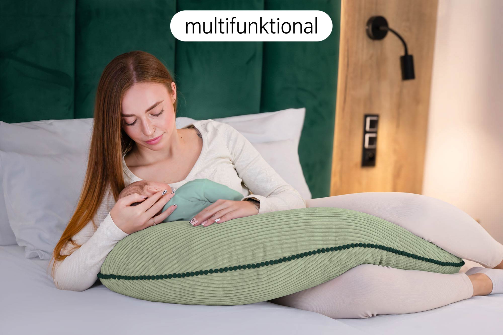 Stillkissen XXL 170 cm in U-Form - Schwangerschaftskissen & Seitenschläferkissen mit dekorativer Paspel